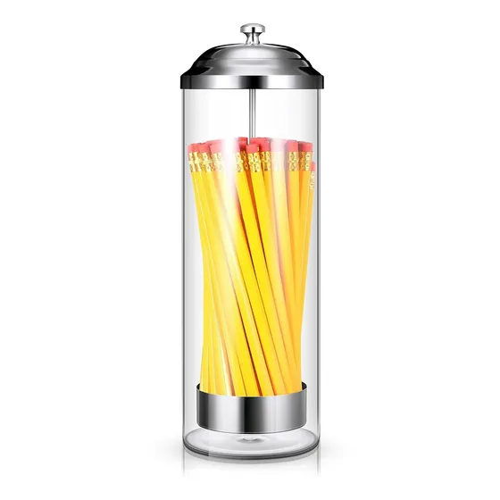 Dispensador Lapiz Transparente Popote Alto Vidrio Largo Tapa