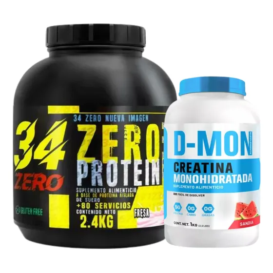 Proteína Whey Hidrolizada 34 Zero 2.4kg + Creatina 1kg D-mon