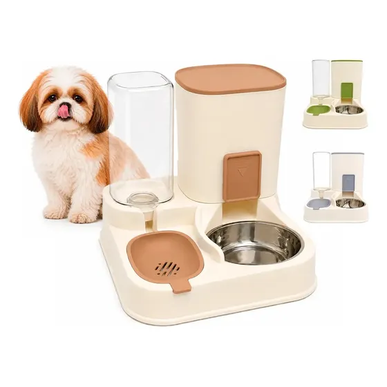 Bebedouro E Comedouro Gravidade Duplo Pet For You Cães Gato - Marrom