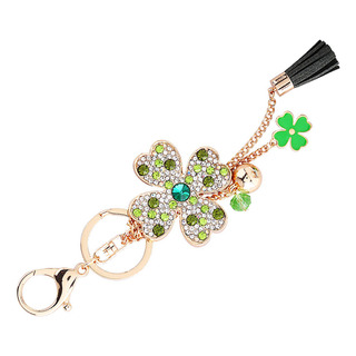 Llavero Con Hojas De Cristal, Diseño De Lucky Four Clover, P Llavero Con Hojas De Cristal, Diseño De Lucky Four Clover, P