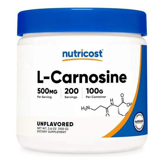 Suplemento de L-carnosina en polvo Nutricost, 100 g (200 porciones), sabor sin sabor