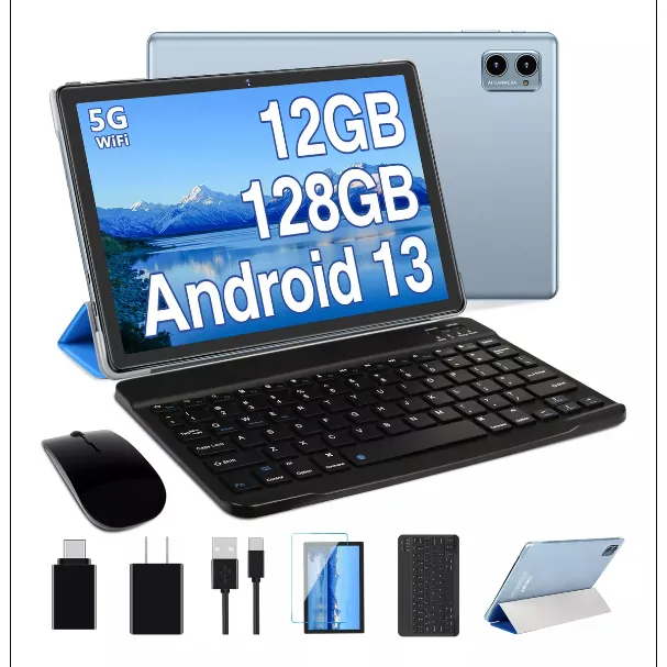 Tablet Oangcc A15 10.1" Android 13, 12GB RAM, 128GB, 5G, 8 Core, Funda con Teclado - Azul