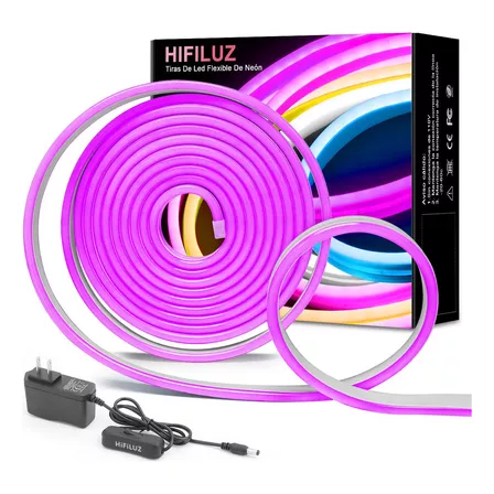 Tiras De Led Luz De Neón Flexible 5m Manguera Con Fuente 12v Luz Purple