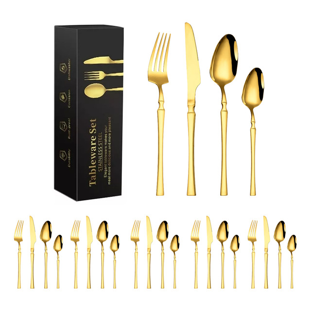 Faqueiro Aço Luxo Inox 24 Peças Com Cintura Fina Dourado Faqueiro Aço Luxo Inox 24 Peças Com Cintura Fina Dourado