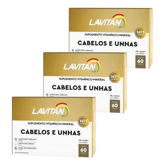 Lavitan Vitamina Para Cabelos E Unhas Com 60 Cápsulas / kit com 3 unidades de 60cps