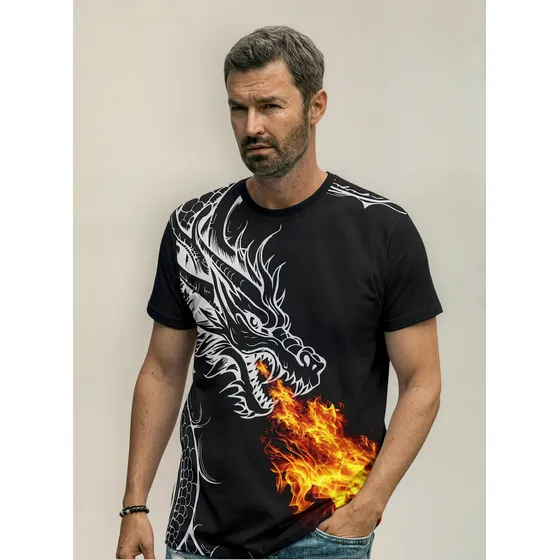 Camiseta Plus Size Dragao Medieval Dragon Fire Green Geek