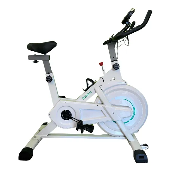 Bicicleta Fija Spinning Mecánica President - Disco De Inercia De 11 Kg - Usuario 120 Kg - Resistencia Mecánica Entrenamiento Silencioso - Pedales Ajustables, Estructura Fuerte Y Robusta - Blanco