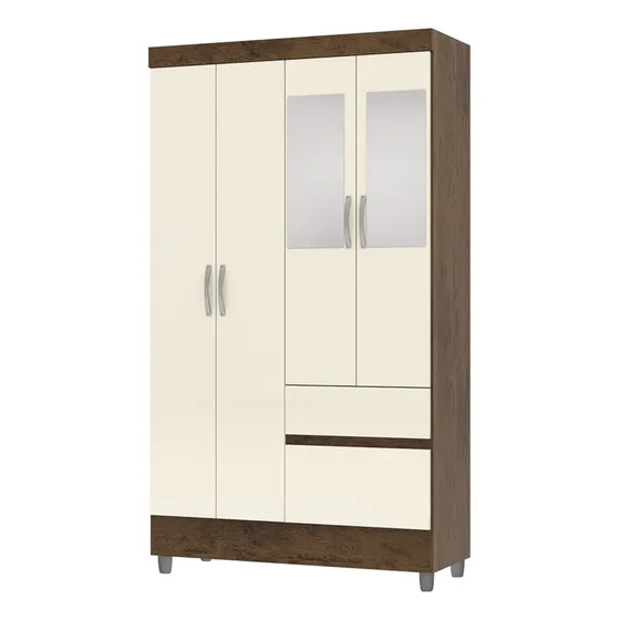 Guarda Roupa Solteiro 103cm Com Espelho Mayra Imbuia/champan Cor Marrom Amarelado
