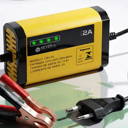 Carregador Bateria Automotivo 12v Até 300 Amperes, Carga Lenta 2a, Inteligente, Portátil, Carro, Moto, Caminhão, Jet Sky, Empilhadeira, Bivolt 110/220v Several Importados