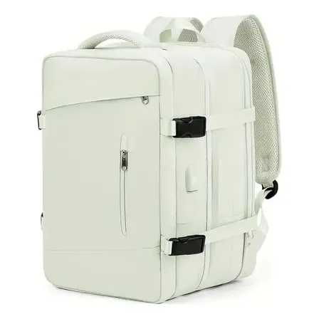 Mochila Viagem Expandível Com Saída Usb Impermeável Cor Verde-claro Desenho Do Tecido Liso