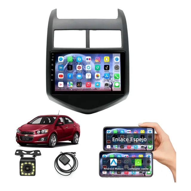 Autoestéreo Carsapro CarPlay 2+32g Para Chevrolet Sonic 2011-2016 Auto Estéreo Pantalla Táctil Ips Android Cámara Mirror Link Wifi Bluetooth FM BT HD AUX TF USB pantallas para carro Negro