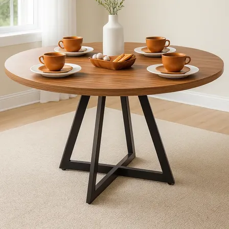 Mesa Jantar Redonda Industrial 100cm Mdf Metal