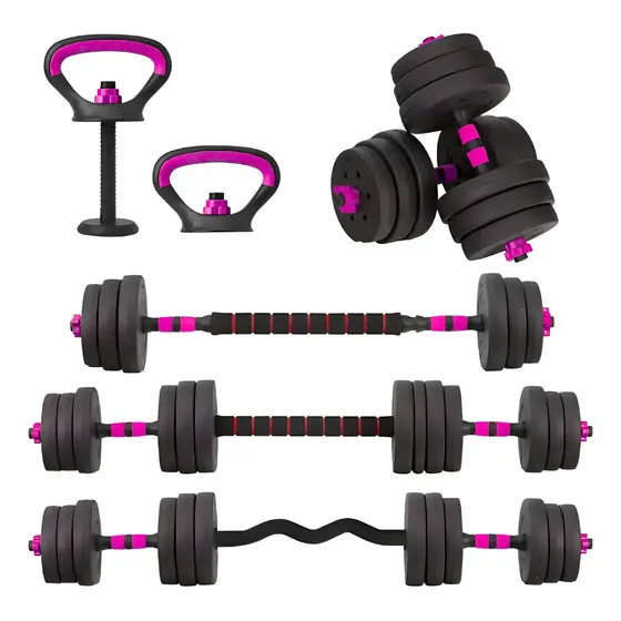 Set Mancuernas 20 Kg 5 En 1 Barra Z Extensor Rojo Rosa Rojo