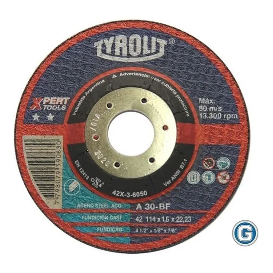 Disco Corte Tyrolit Xpert De 114 X 1,6 Mm Amoladora 4 1/2 Plano 115x1,6 Hierro 114x1,6 Metal Inoxidable Color Negro