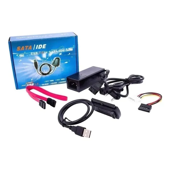 Aubor SATA IDE Cabo Adaptador Usb 2.0 Hd Conversor Fonte 3 Em 1