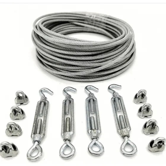 100mts Cabo Aço Revestido Pvc 2mm Varal + 4esticador + 8clip