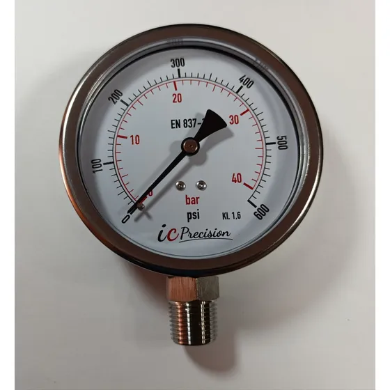 Manómetro 0 - 600 Psi Dial 4  Conex 1/2 Inf. Full Inox