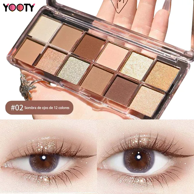 Yooty Paleta 12 Sombras Paleta De Sombras Para Ojos Nude Varios Caja De Sombras De Ojos Multifuncional Technic Maquillaje Paleta Sombras Sombras De Ojos Mate, Brillante 02 Sombra Ojos