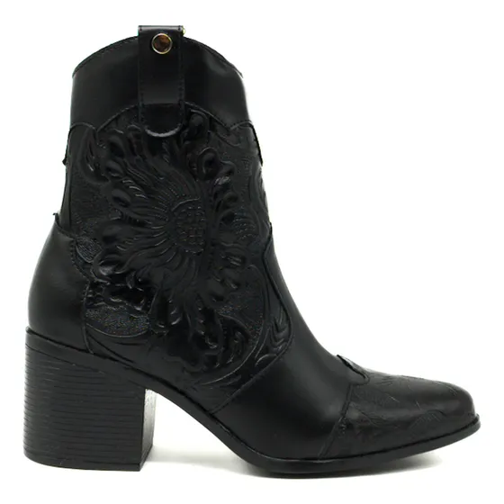 Botines Mujer Botas De Tacón Con Grabado Artesanal Vaqueras