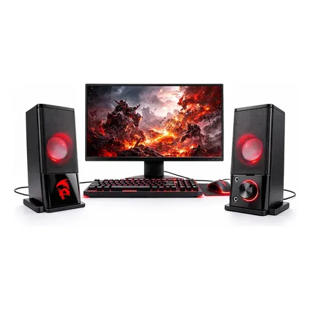 Caixa de Som Redragon Orpheus GS550 Gamer 2.0 com LED e Iluminação Vermelha