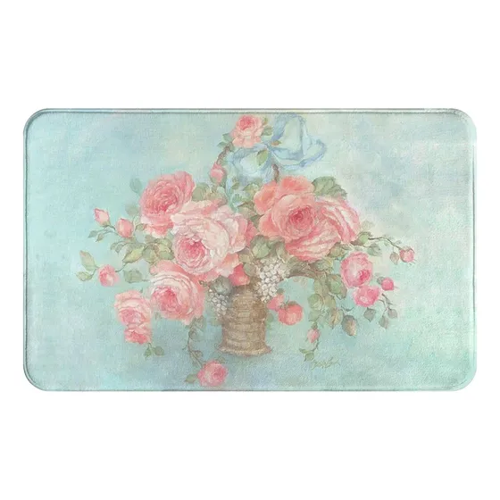 Kxo Alfombra Baño Terciopelo Floral Rosa Desgastado Elegante