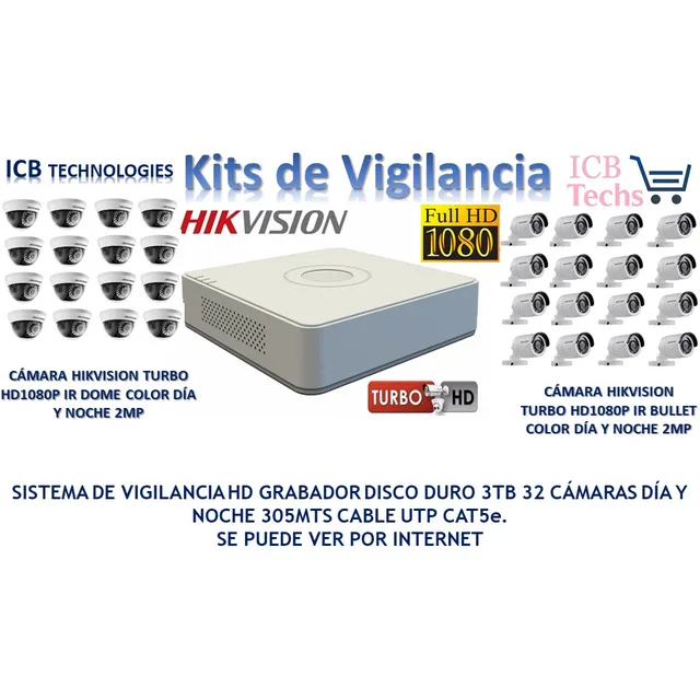 Sistema De Seguridad Hikvision 32 Cámaras Hd 1080p Icb Techs