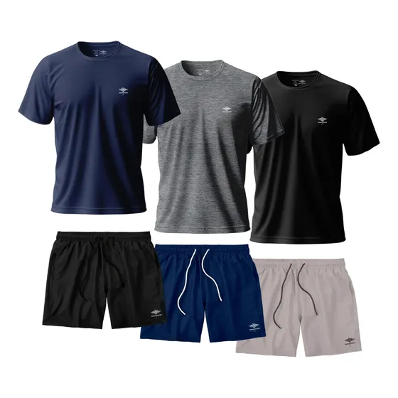 Kit 3 Short Masculino E 3 Camiseta Dry Fit Academia Verão