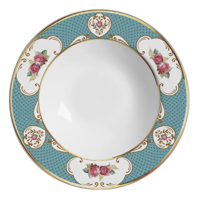 Conjunto 6 Pratos Fundo Singapura Turquesa 25cm Alleanza Multicor Florido