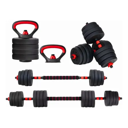 Set Mancuernas Barra Rusa Ajustables 30 Kg 4 En 1 Negro Negro