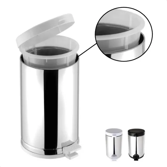 Lixeira Cozinha Inox 15 Litros Pedal Cesto Plástico Interno