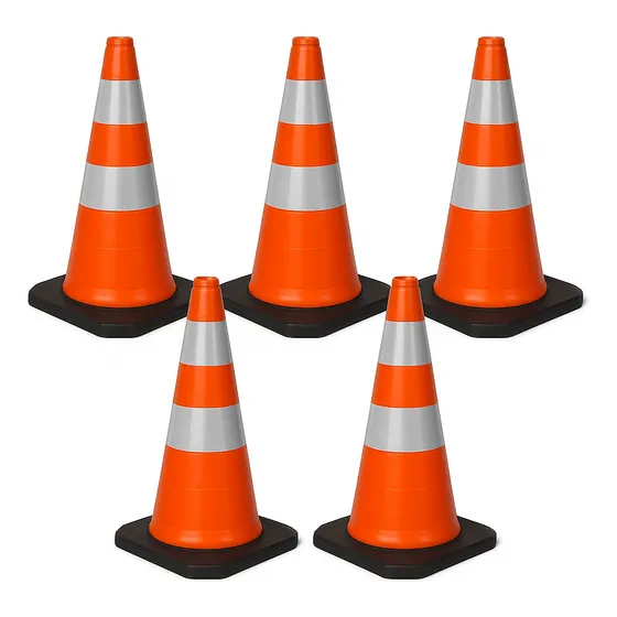 Kit 5 Cones Sinalização Com Base Pesada Obra 75cm Transito