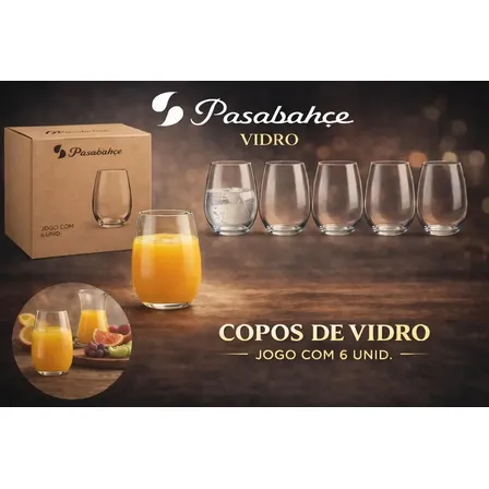 Jogo 6 Copos Vidro 440ml Amber Pasabahce Água Suco Transparente Pasabahçe