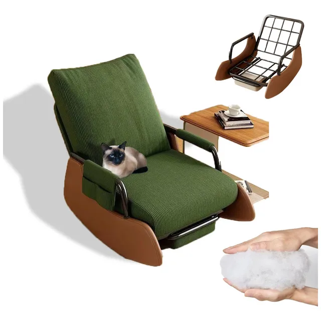 Sillones Modernos Ergonómicas, Mecedoras Silla Modernas Con Reposapiés, Reposapiés Retráctil Ajustable Y Respaldo, Silla Mecedora Tapizada De Peluche, Sillones Mecedores, Sala De Estar Recámara,verde