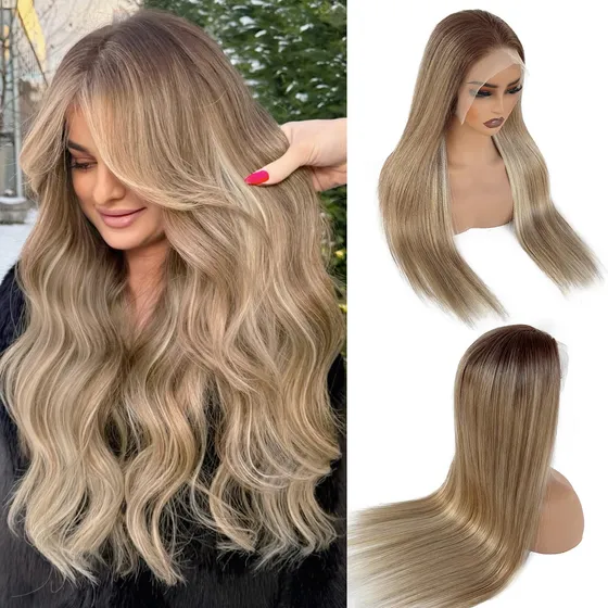 Peluca Balayage 20 Con Reflejos De Cabello Humano Hd