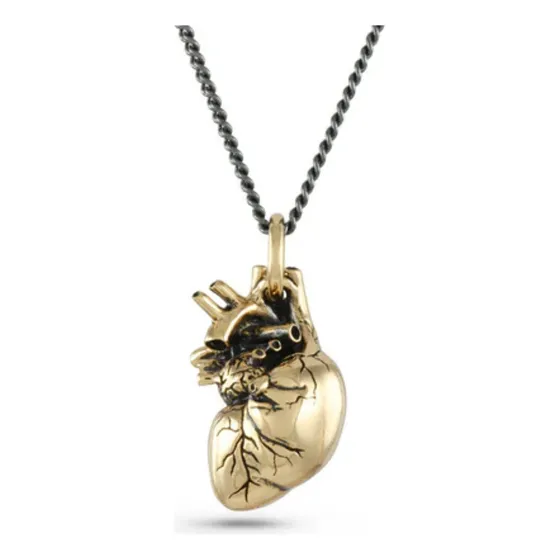 Collar Corazón Anatómico En Bronce Y Bronce Blanco