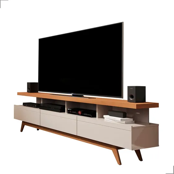 Rack Vivare Wood 1.8 Para Sala Estar Tv Até 72  E 3 Gavetas