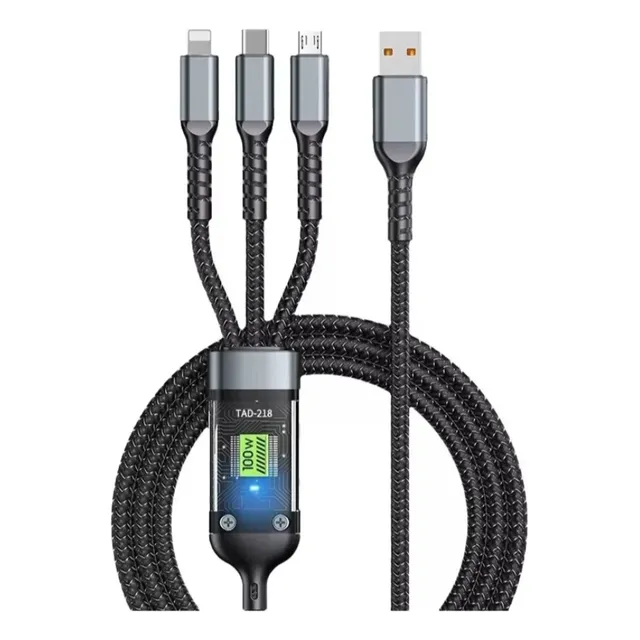 Cabo 3 Em 1 Turbo 100w C/luz Usb Tipo-c, Micro Usb E Lightn