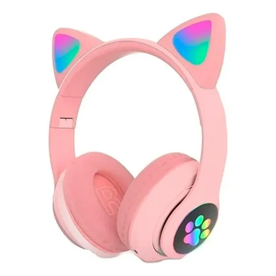Fone De Ouvido Orelha De Gatinho Rosa Bluetooth 5.0 - Bto28c