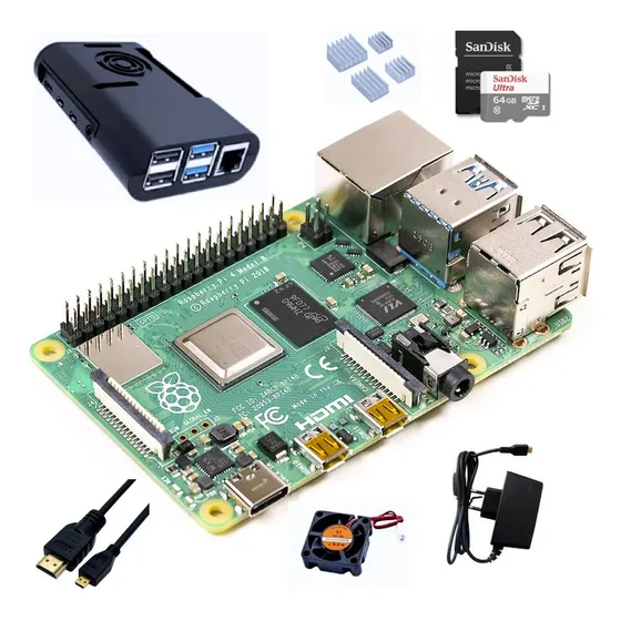 Kit Raspberry Pi 4 Pi4 B 4gb Fonte Case Sd64gb + Nota Fiscal