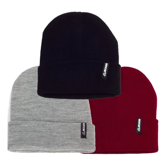 Pack 3x2 Gorros De Lana Beanie - Reckless - Negro, Burdeo Y 