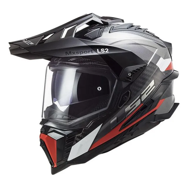 Casco Ls2 Carbono Doble Visor Negro Rojo