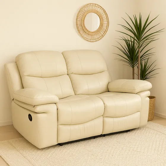 Sofá Con Recliner 2 Cuerpos Pu Beige