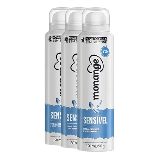 Kit 3 Desodorante Monange Sensível 72h 150ml