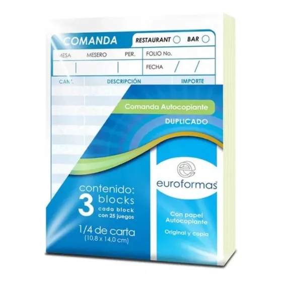 3 Blocks Comanda Autocopiante Euroformas 1/4 Carta 25h C/u