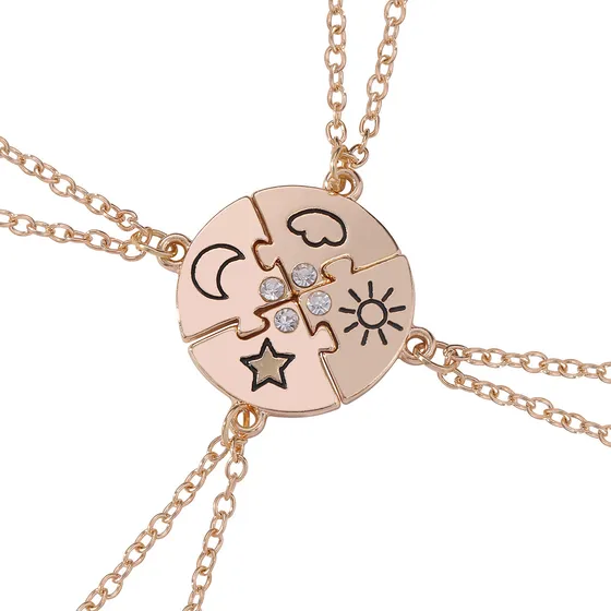 Colar Melhores Amigas 4 Elementos Best Friends 4 Pçs Dourado