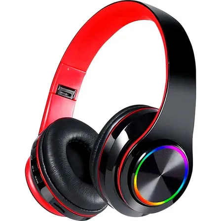 Fone De Ouvido Over-ear Sem Fio Megasonic B39 Preto Com Luz Led