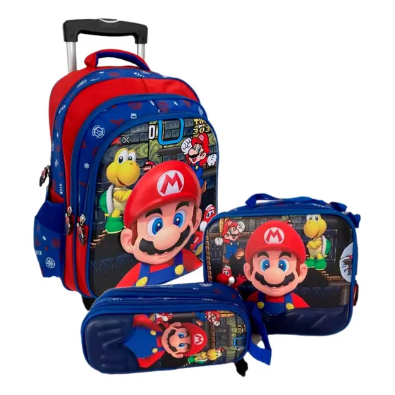 Kit X3 Maleta Ruedas Sonic Grande + Lonchera + Cartuchera