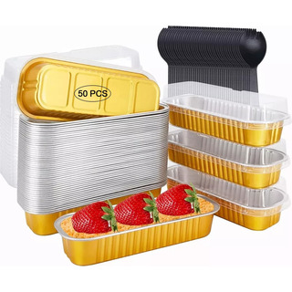 50 Molde Para Tarta De Hornear Aluminio Desechable Con Tapa 50 Molde Para Tarta De Hornear Aluminio Desechable Con Tapa