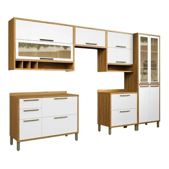 Cozinha Modulada Completa 6 Peças 12 Portas E Vidro Hi
