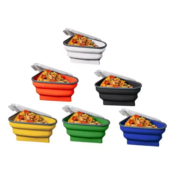 Pote Porta Pizza Em Silicone Retrátil Com Divisória 5 Fatias Cor Preto